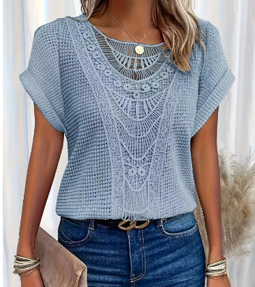 Women's Hollow Out Short Sleeve Top – Ethnic Style Summer Tee