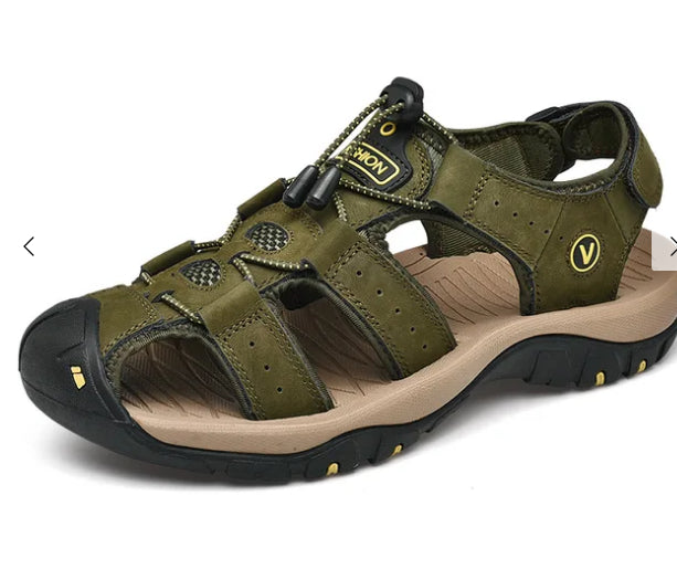 Men's Leather Sports Sandals Rubber Sole –  | AdriaPulse