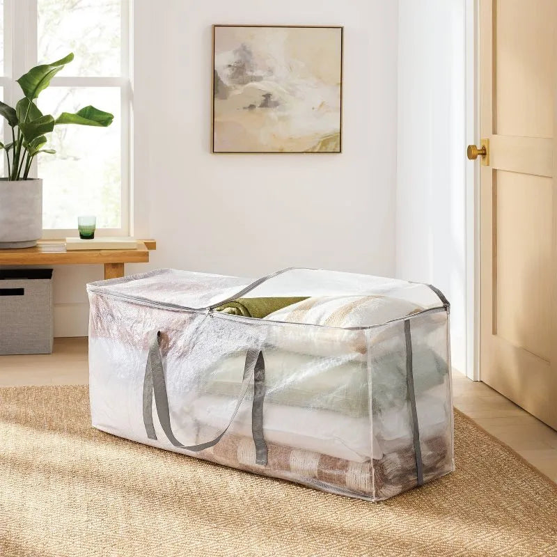XL Large Translucent Storage Bag – Zipper Organizer for Bedding, Clothes & Towels