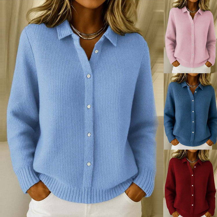 Pull décontracté pour femme, à boutons, col revers, manches longues, hauts tricotés, pull d'hiver