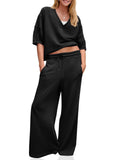 Women's 2-Piece V-Neck Shirt & Wide Leg Pants Tracksuit Set