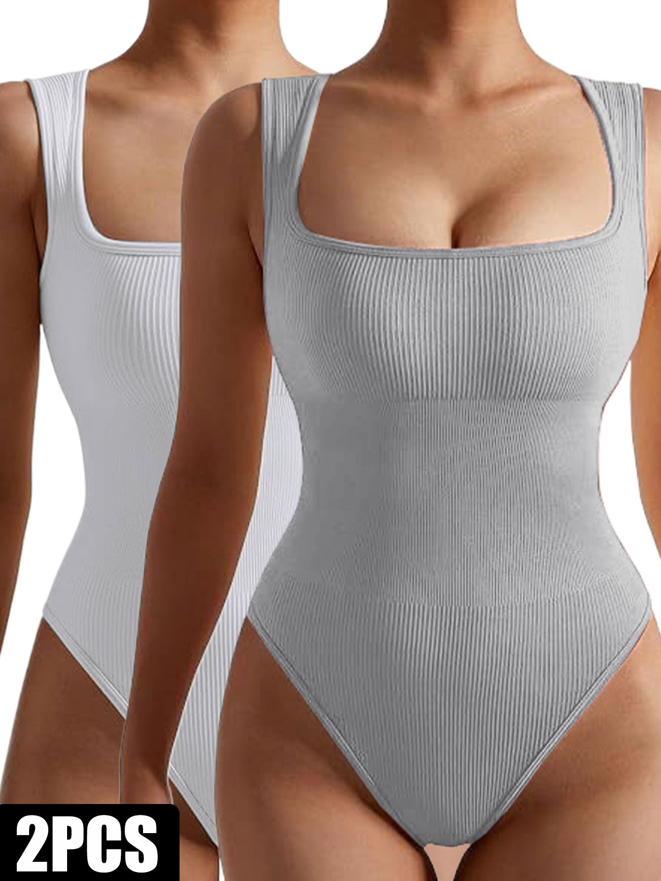 2-Pack Women's Seamless Ribbed Jumpsuit | One-Piece Workout Romper & Tank Bodysuit