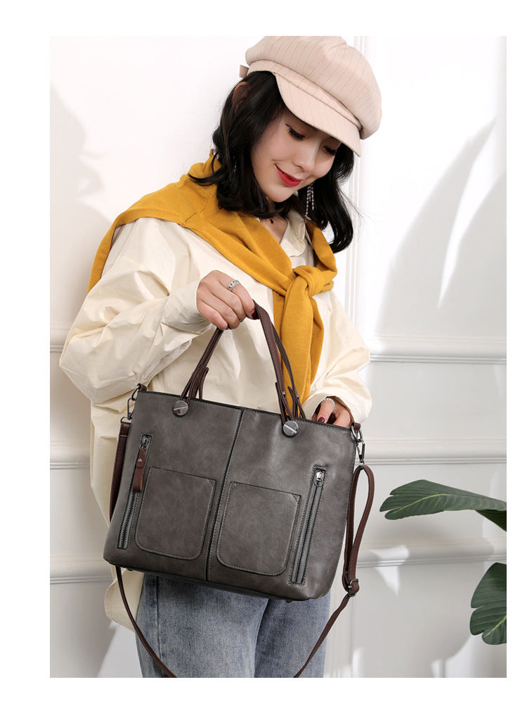 Retro Large Capacity Crossbody Shoulder Bag Women Handbag Black AdriaPulse

