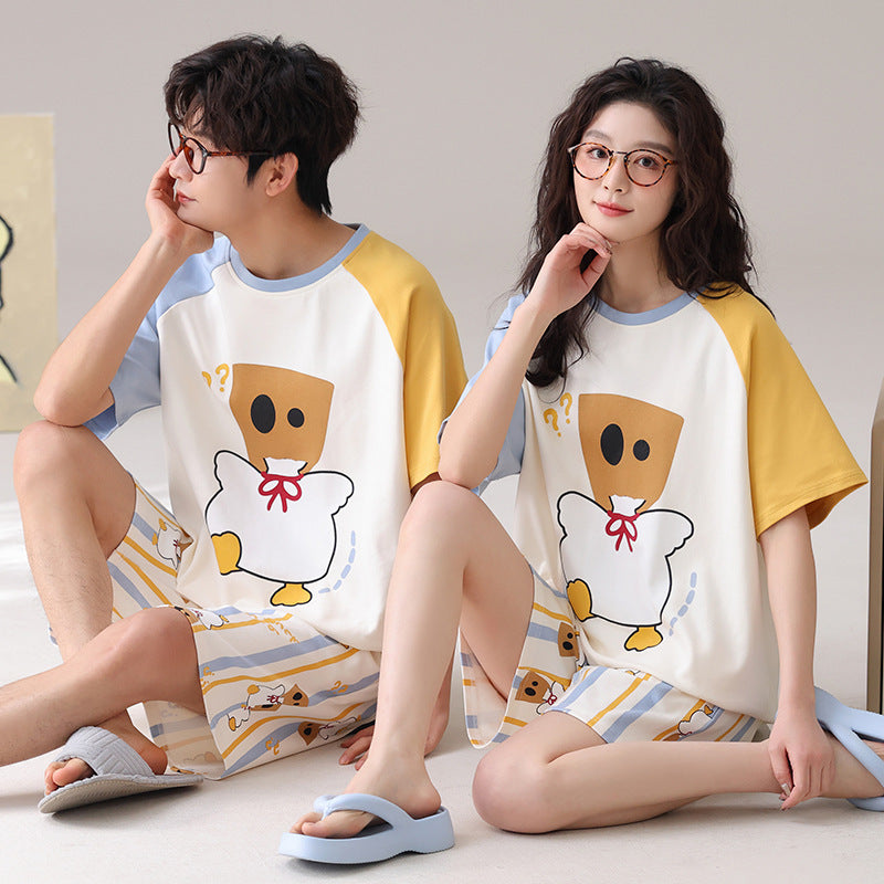 Couples Matching Cotton Pajama Set – Loose Short Sleeve & Shorts Loungewear – AdriaPulse"