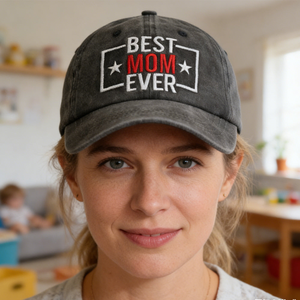 Black Best Mom Ever embroidered baseball cap for women, adjustable breathable cotton hat – AdriaPulse"