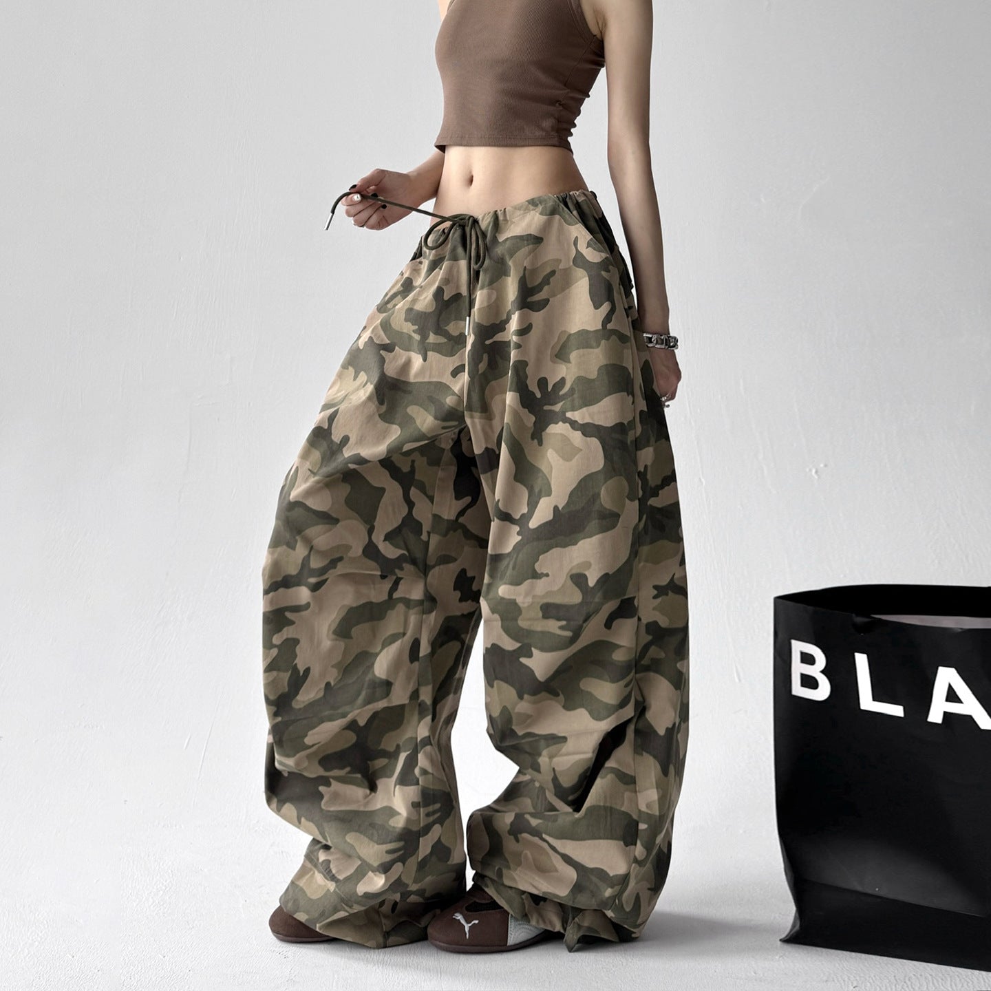 High-Waisted Wide-Leg Pants Tall Women Army Green AdriaPulse

