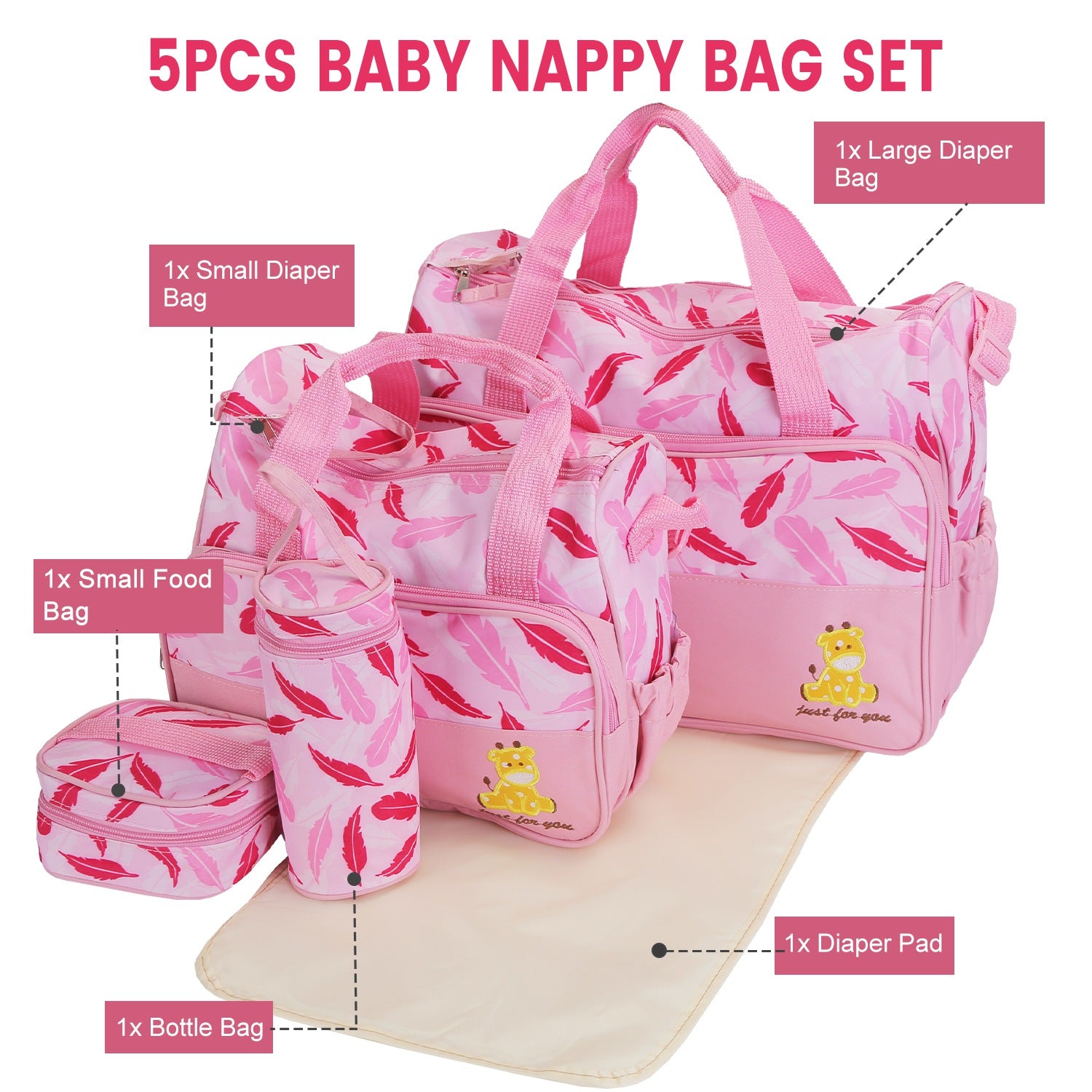 5-Piece Baby Diaper Bag Set – Spacious Travel Tote for Moms & Dads