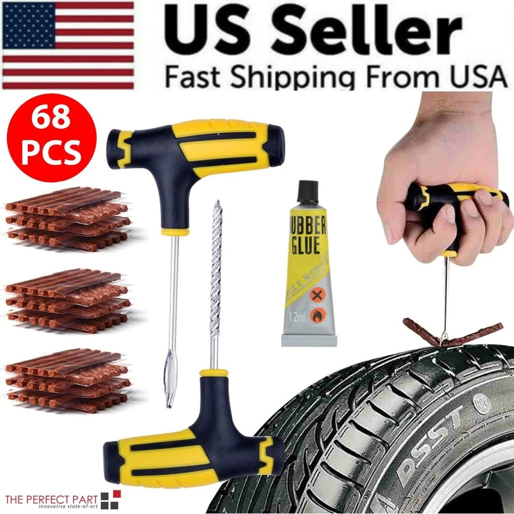 68-Piece Tire Repair Kit – DIY Flat Tire Plug Patch for Car, Truck & Motorcycle