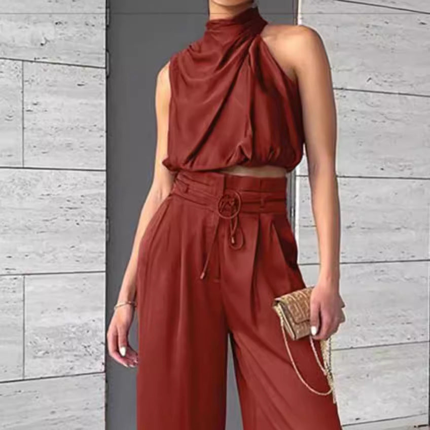 Women's Sleeveless Crop Top Wide-Leg Pants 2-Piece Summer Set Street Style Co-Ord – AdriaPulse
