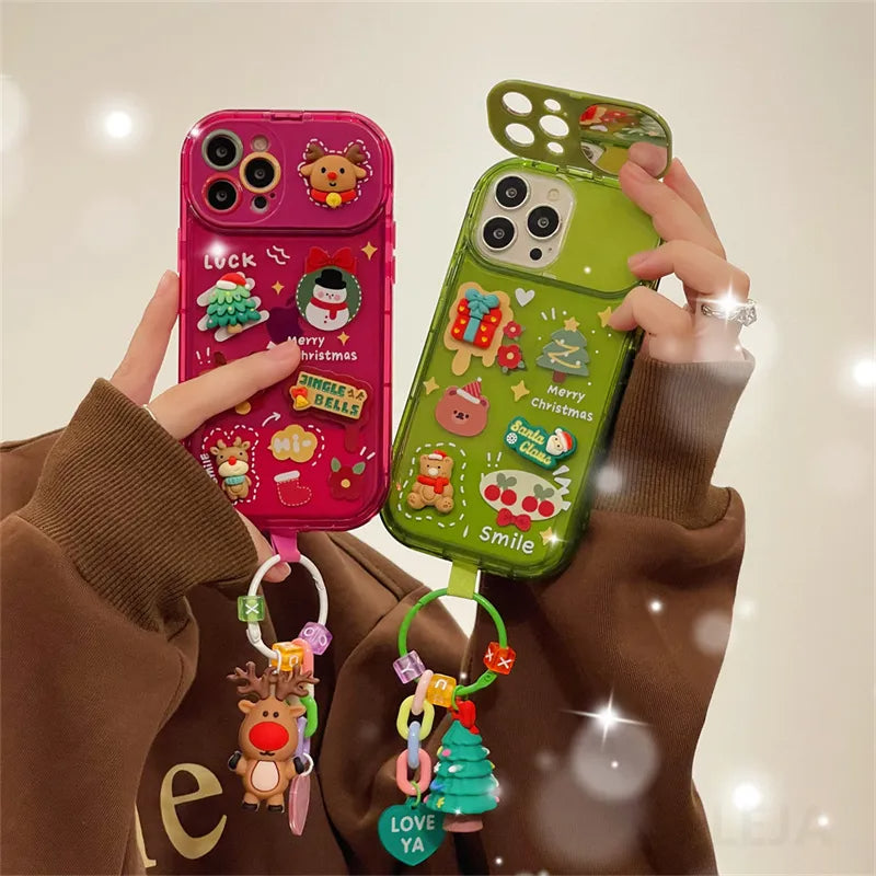 Christmas Phone Case – 3D Santa & Elk Pendant | iPhone XR to 15 Pro Max