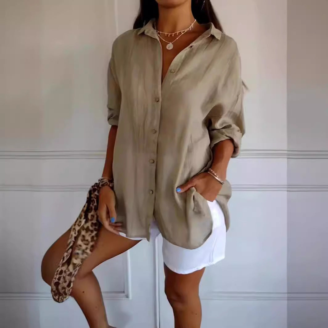 Lapel Long Sleeve Pleated Shirt Women Loose Single-Breasted Top AdriaPulse

