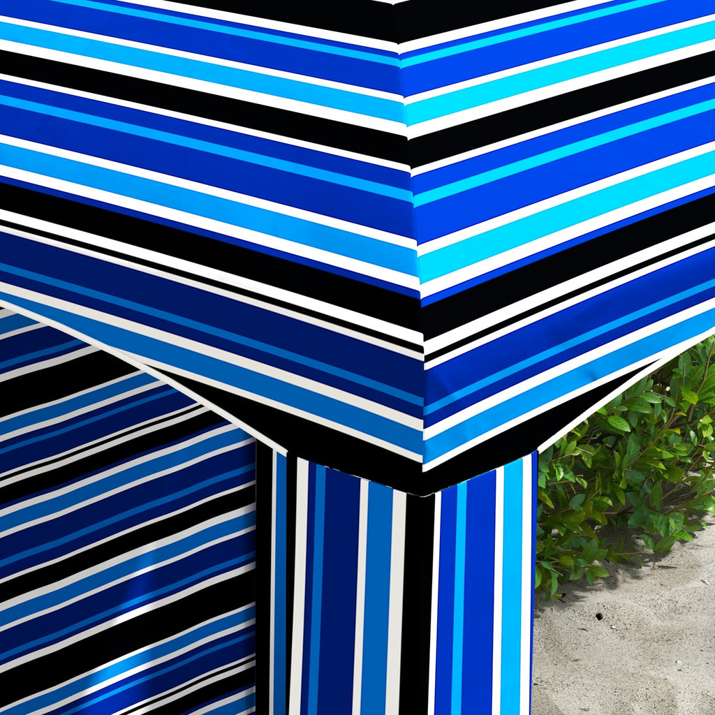 5.8' x 5.8' Cabana Umbrella with Walls, Vents, Ruffles, Carry Bag, Beach Umbrella, Blue Stripe