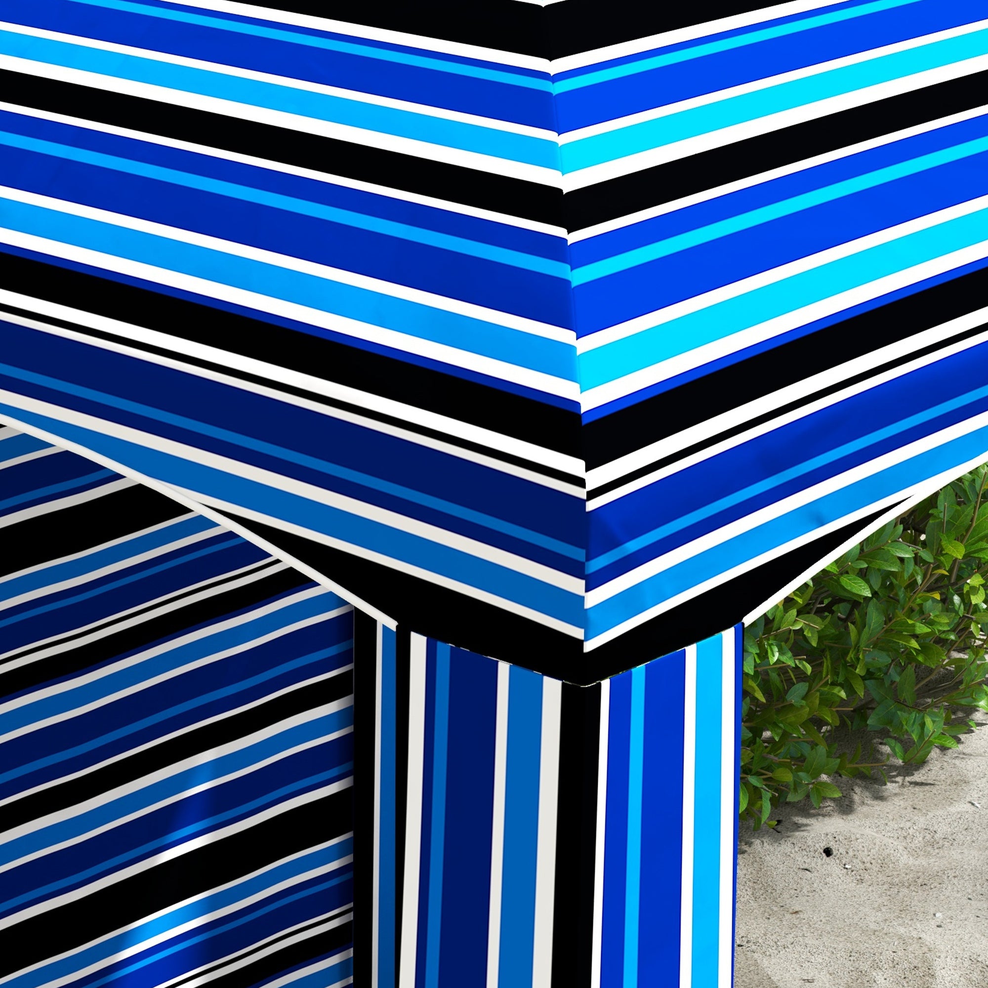 5.8' x 5.8' Cabana Umbrella with Walls, Vents, Ruffles, Carry Bag, Beach Umbrella, Blue Stripe