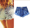Women's Ripped Loose High Waist Rivet Denim Shorts – Wide Leg Dark Blue | S–3XL