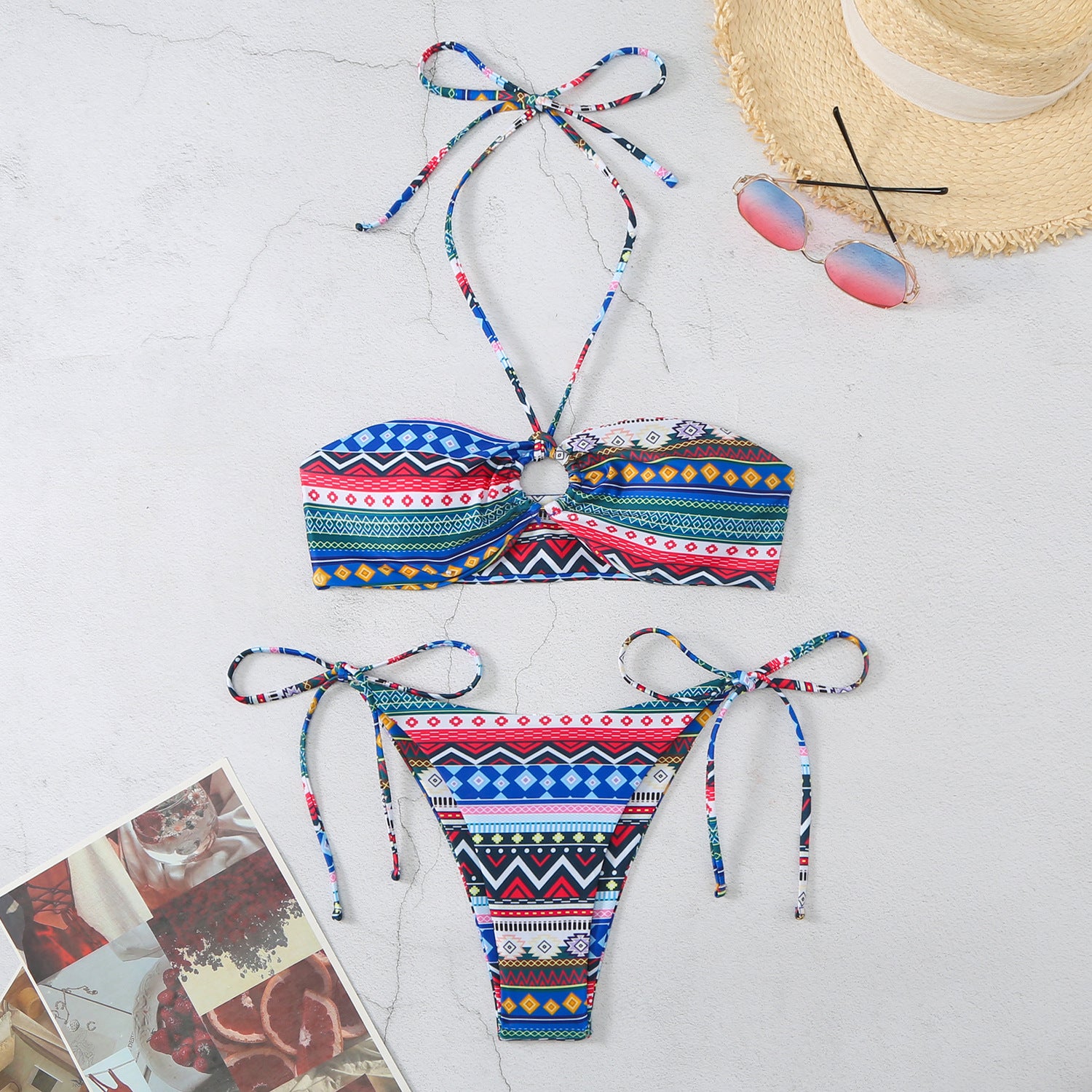 Halter Split Bikini – Women's Polyester Swimwear S–XL