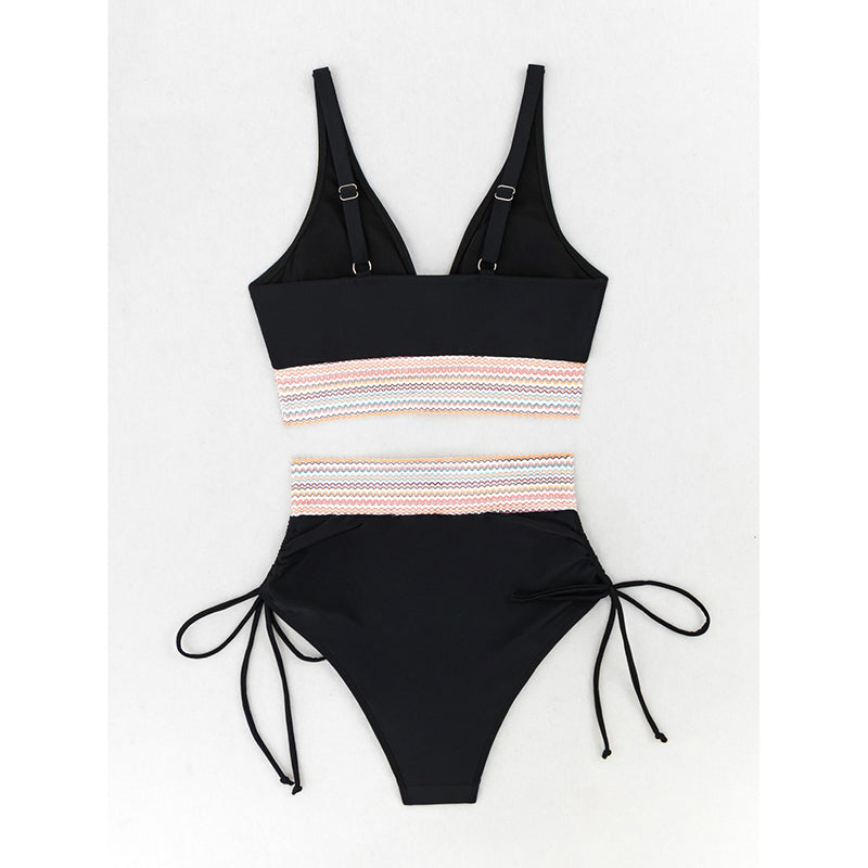 Women's High Waist Tummy Control Bikini Set – Color Block