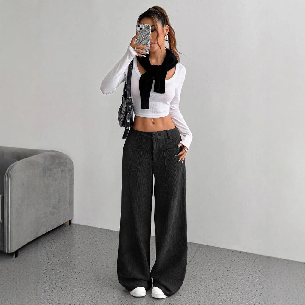 Women's Corduroy Wide Leg Pants – Apricot S | AdriaPulse