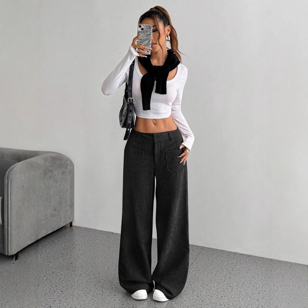 Women's Corduroy Wide Leg Pants – Apricot S | AdriaPulse