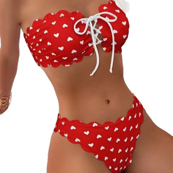 Printed Tube-Top Bikini Set Tie-Up Drawstring High Waist Swimsuit – AdriaPulse
