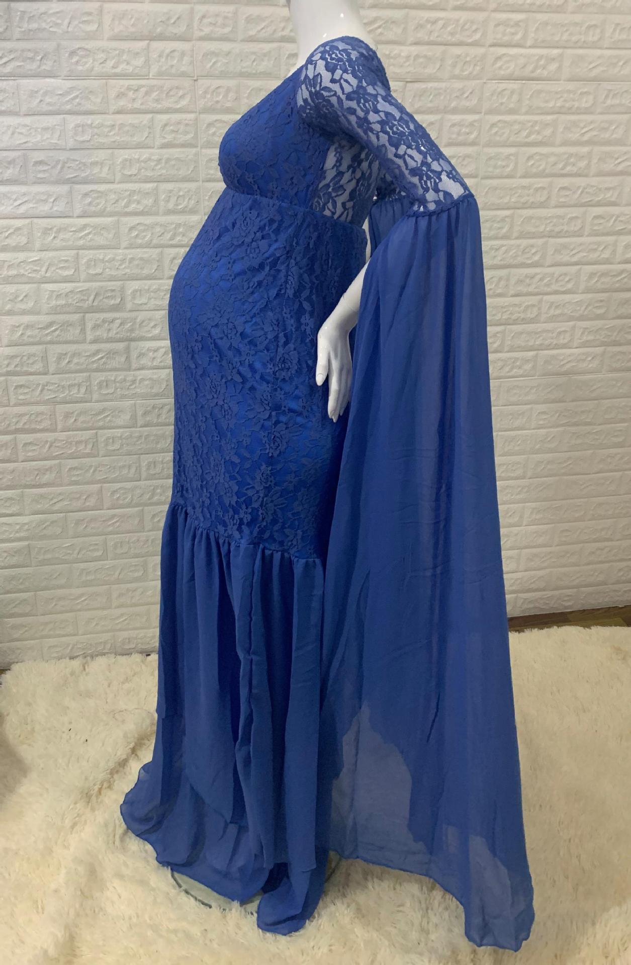 Maxikleid mit langen Ärmeln, Rüschen und Spitze | Hoch tailliertes, fließendes Kleid – Damen