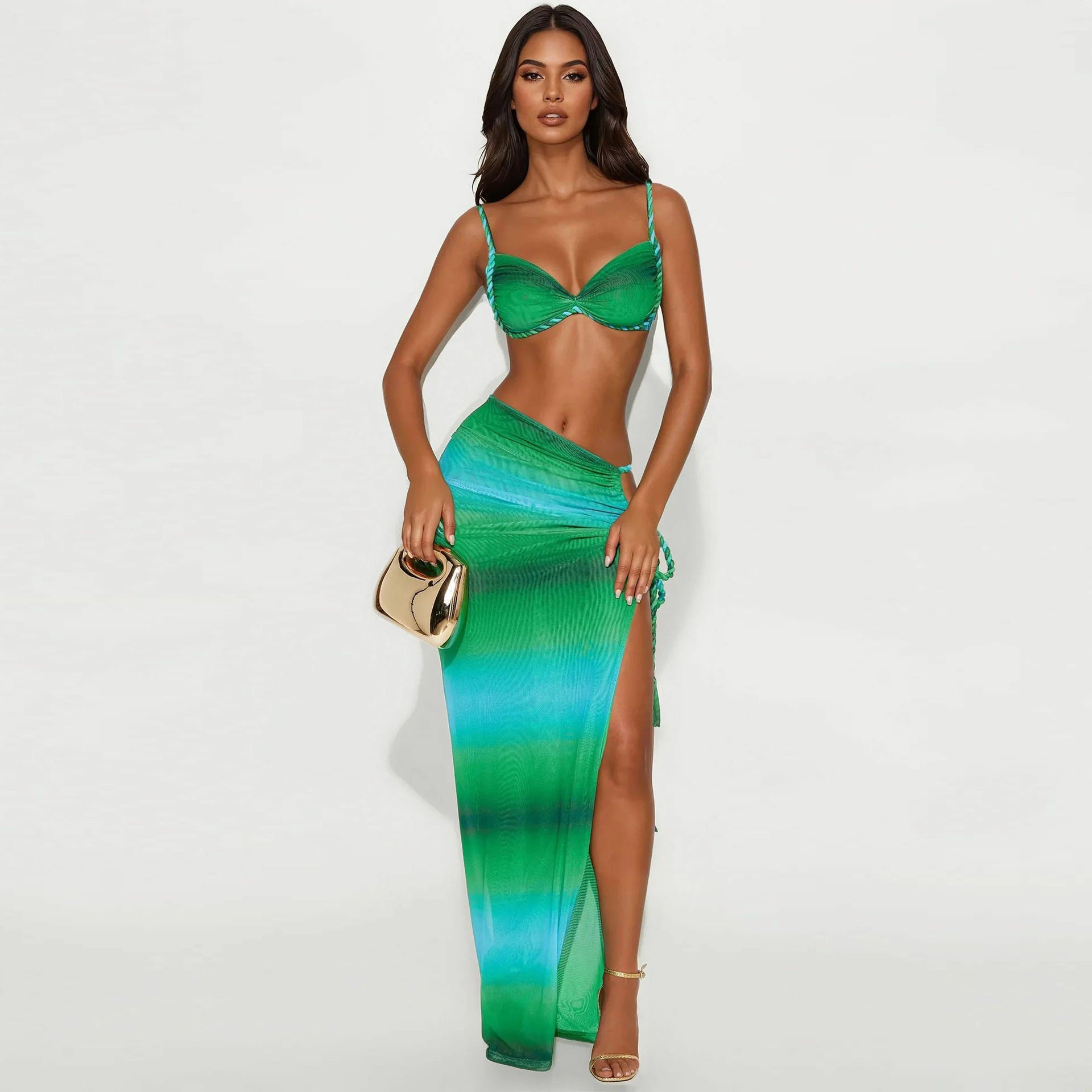 Women's Woven Halter Top Split Maxi Skirt Set Beach Resort Outfit –  | AdriaPulse