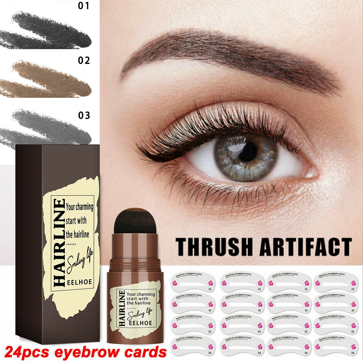 Eyebrow Stamp Stencil Kit – Airbrush Brow Definer with 24 Stencils