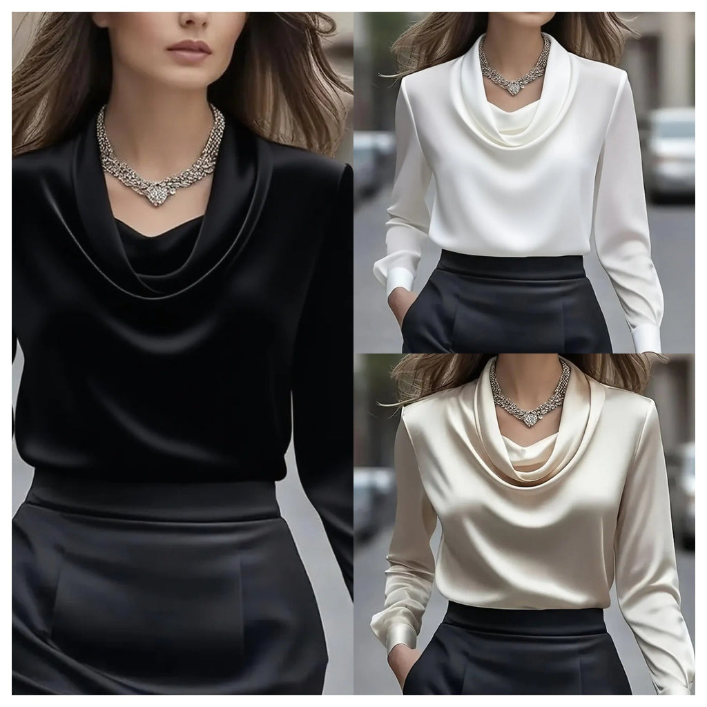Elegant Solid-Color Minimalist Boat-Neck Long-Sleeve Shirt For Women