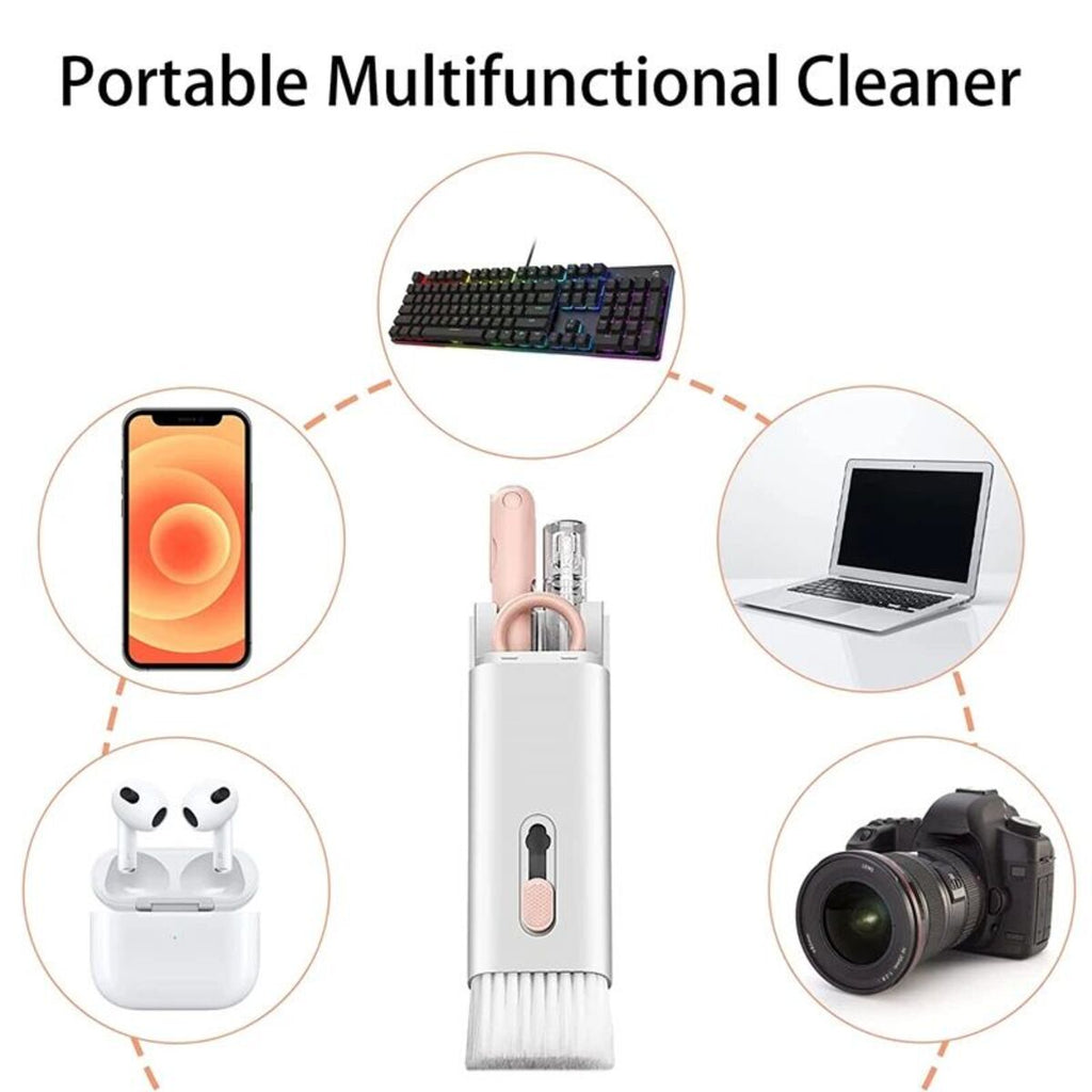 7-in-1 Keyboard Cleaner Brush Kit – Multifunctional Cleaning Set with Keycap Puller | Blue & Pink