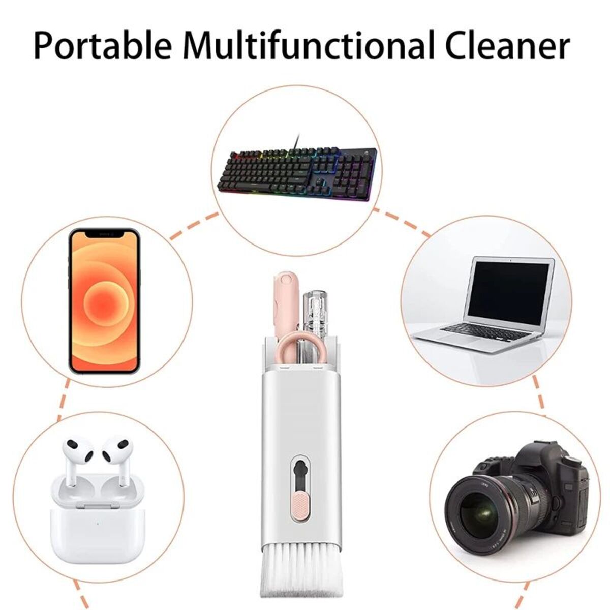 7-in-1 Keyboard Cleaner Brush Kit – Multifunctional Cleaning Set with Keycap Puller | Blue & Pink