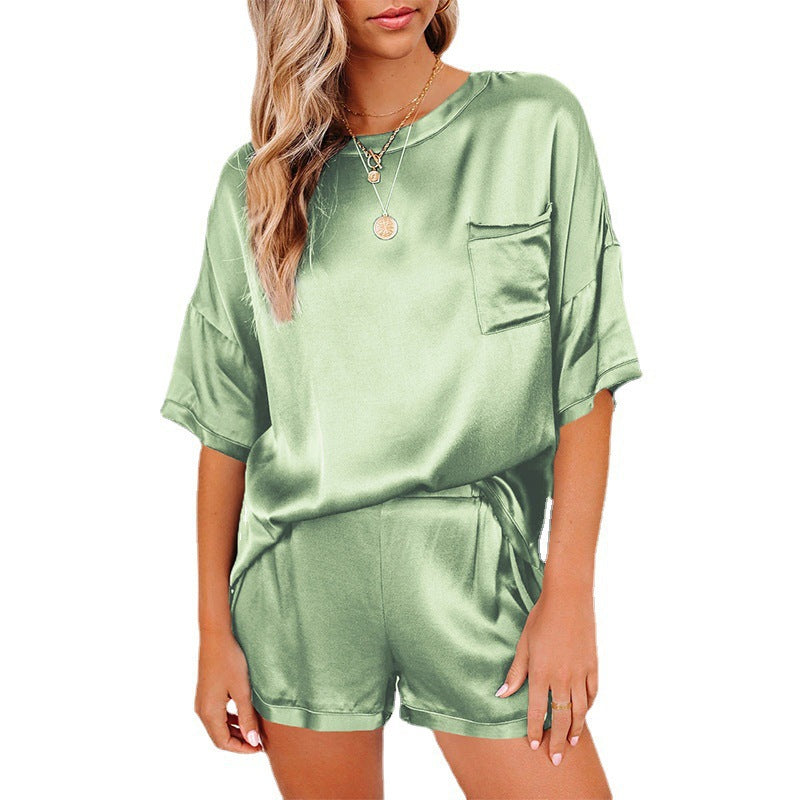 Silk Short Sleeve Pajama Set | Soft Loungewear Top & Shorts – Women