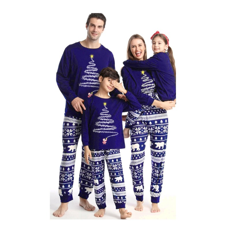 Family Matching Animal Print Christmas Suit Dark Blue – Milk Silk Fleece Holiday Set – AdriaPulse"