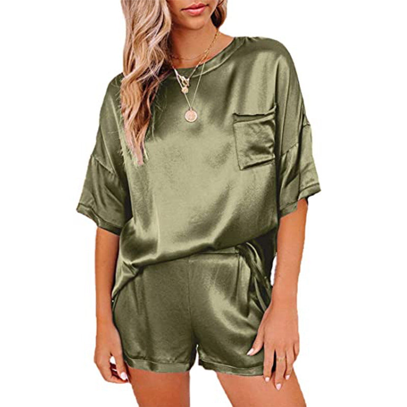 Seiden-Pyjama-Set mit kurzen Ärmeln | Weiches Loungewear Oberteil & Shorts – Damen