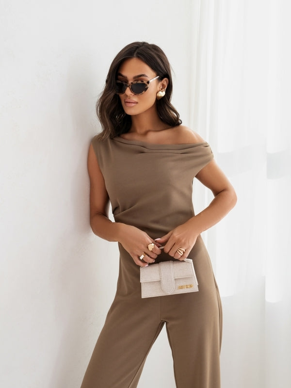Eleganter Damen-Jumpsuit mit fallenden Trägern – Hochtaillierter Overall mit seitlichem Reißverschluss
