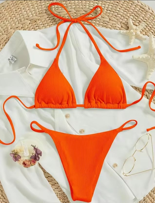 Women's Ribbed Bikini Set – Sexy V-Neck Two-Piece Swimsuit – AdriaPulse