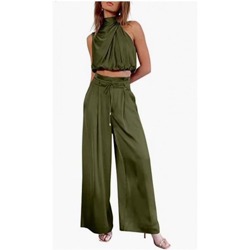 Women's Sleeveless Crop Top Wide-Leg Pants 2-Piece Summer Set Street Style Co-Ord – AdriaPulse
