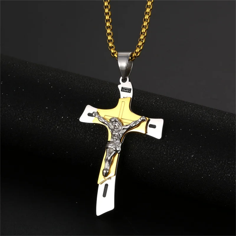 Vintage Jesus Kreuz Anhänger Herren Damen Amulett Halskette Katholisch Christlich Religiöser Gebetsschmuck Geschenk