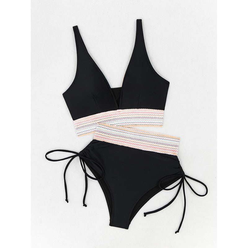 Women's High Waist Tummy Control Bikini Set – Color Block