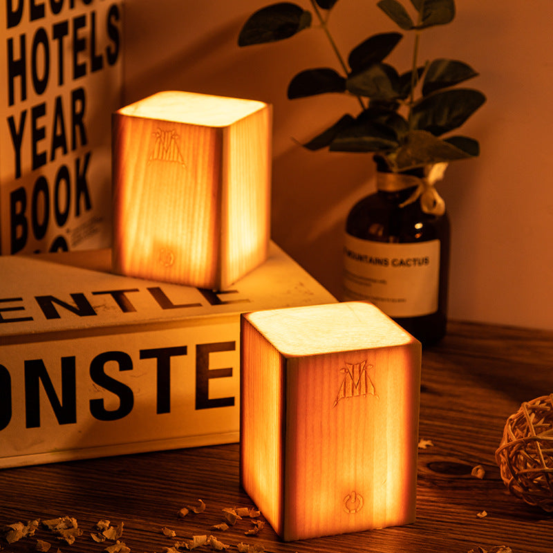 Veilleuse d'ambiance rétro en bois – Lampe USB tactile pour pique-nique et décoration intérieure