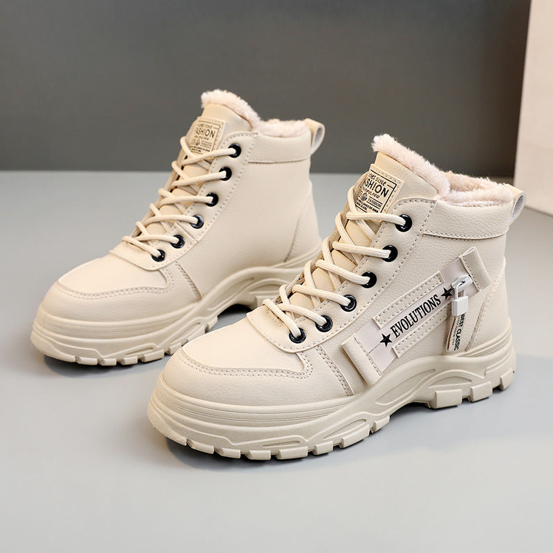 Fleece Lace-Up Winter Boots Women's Warm Plush High-Top Shoes – AdriaPulse