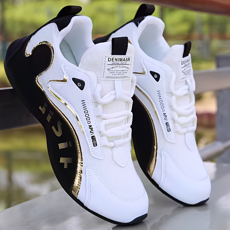 "Men's Fashion Colorblock Lace-Up Sneakers Leather Black White – AdriaPulse"
