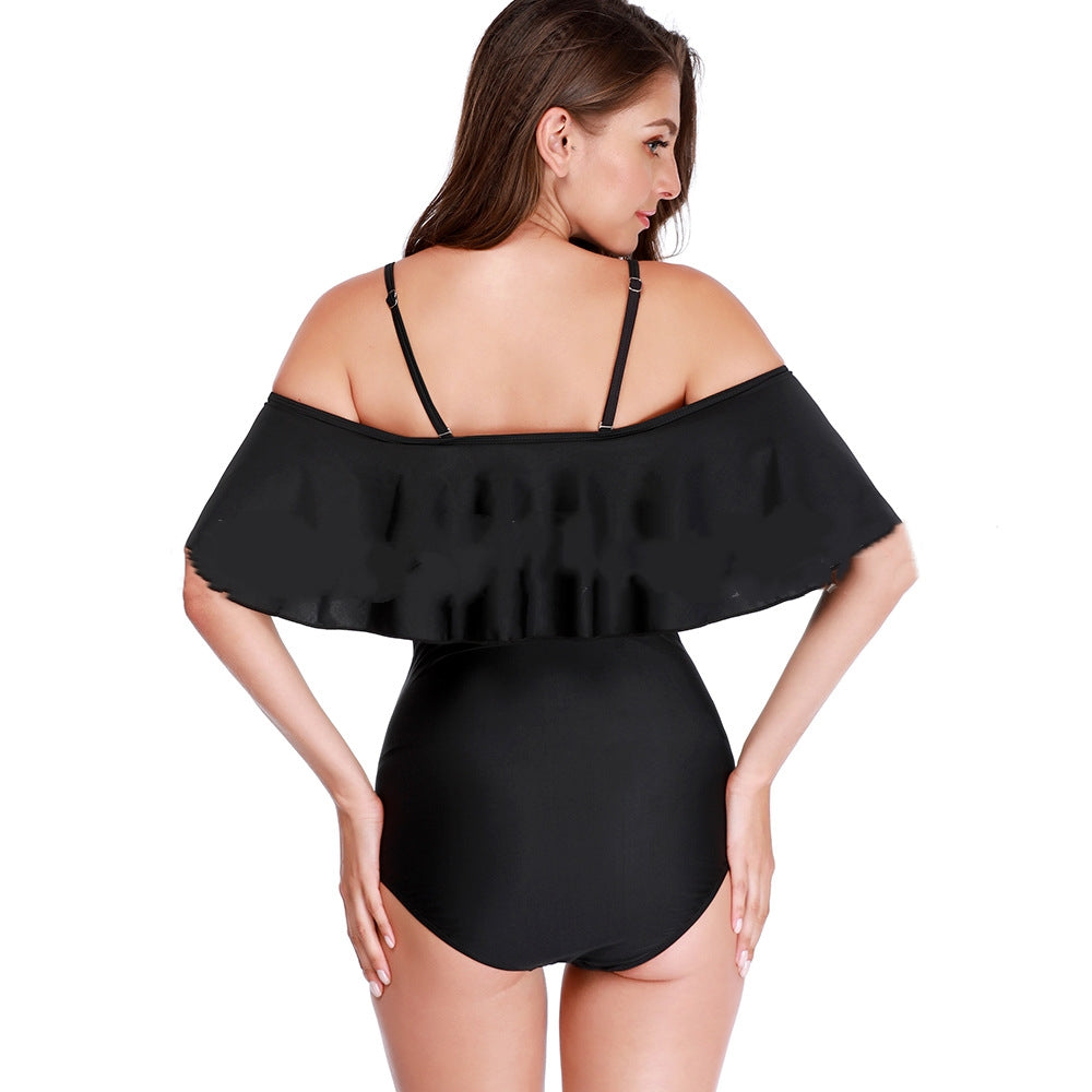Off-Shoulder Ruffle Plus Size Maternity Swimwear | Women's Solid Swimsuit – S to 5XL