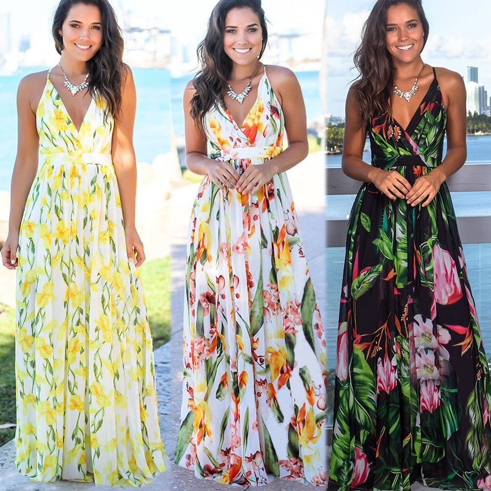 Damen Neckholder-Strandkleid rückenfrei – Maxirock mit hoher Taille
