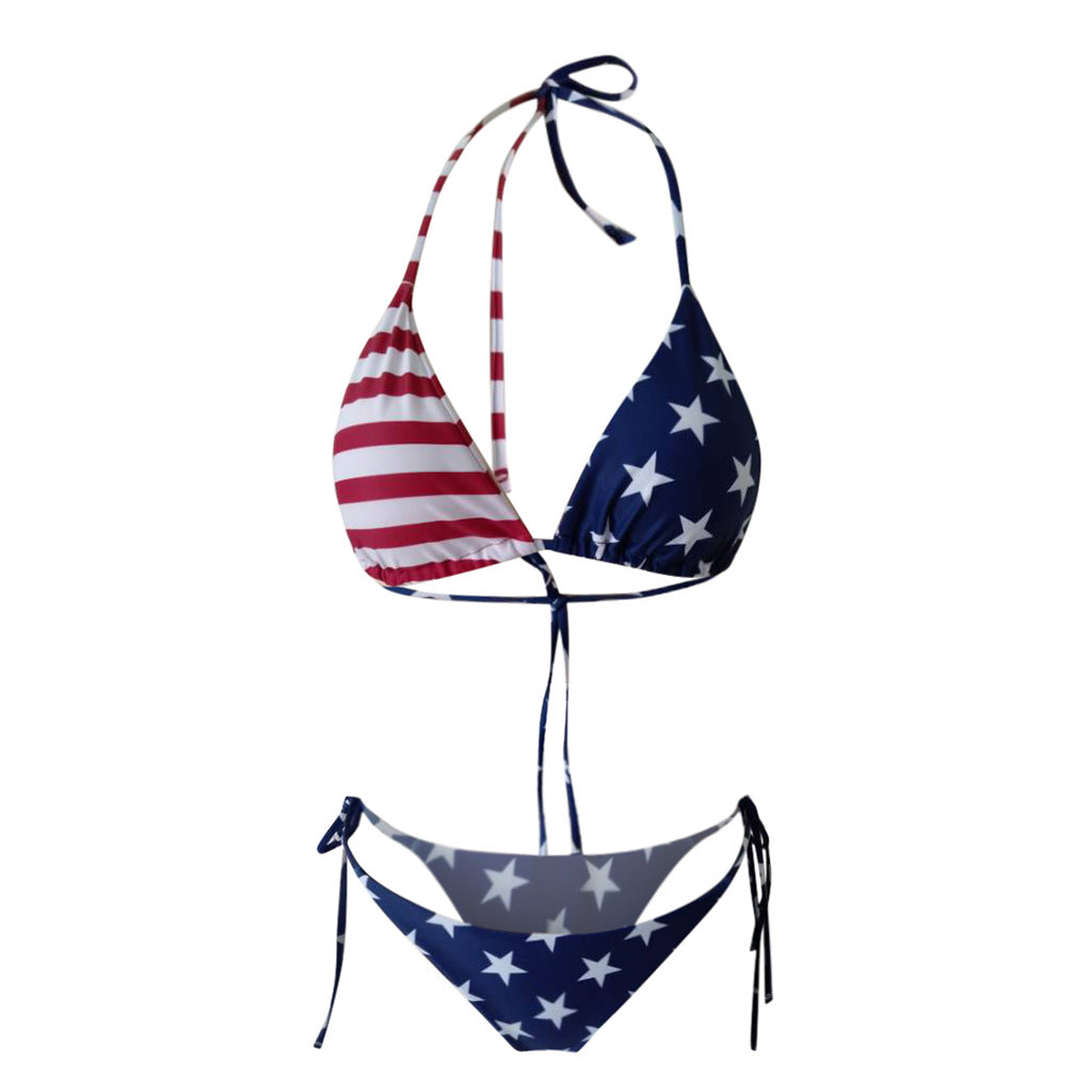 American Flag Print Bikini – Women’s Patriotic Split Swimwear | AdriaPulse