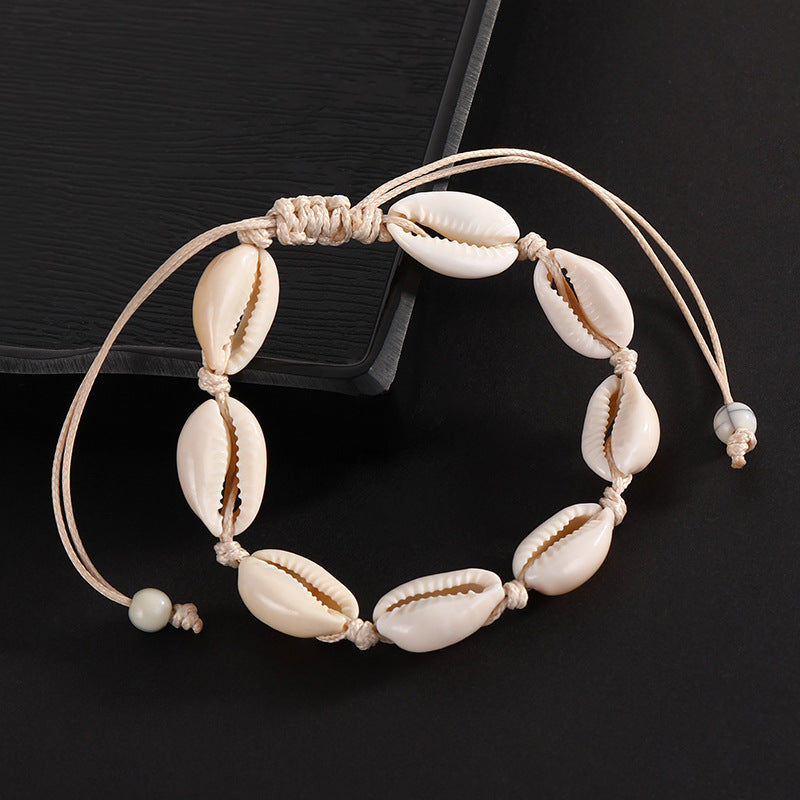 Natural Shell Wax Cord Bracelet | Boho Beach Jewelry – Unisex