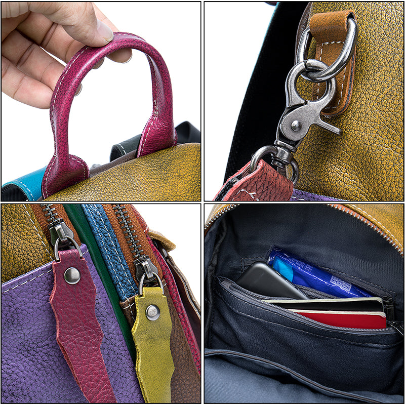 Sac à dos rétro en cuir de vachette véritable pour femme – Sac carré moyen en cuir souple