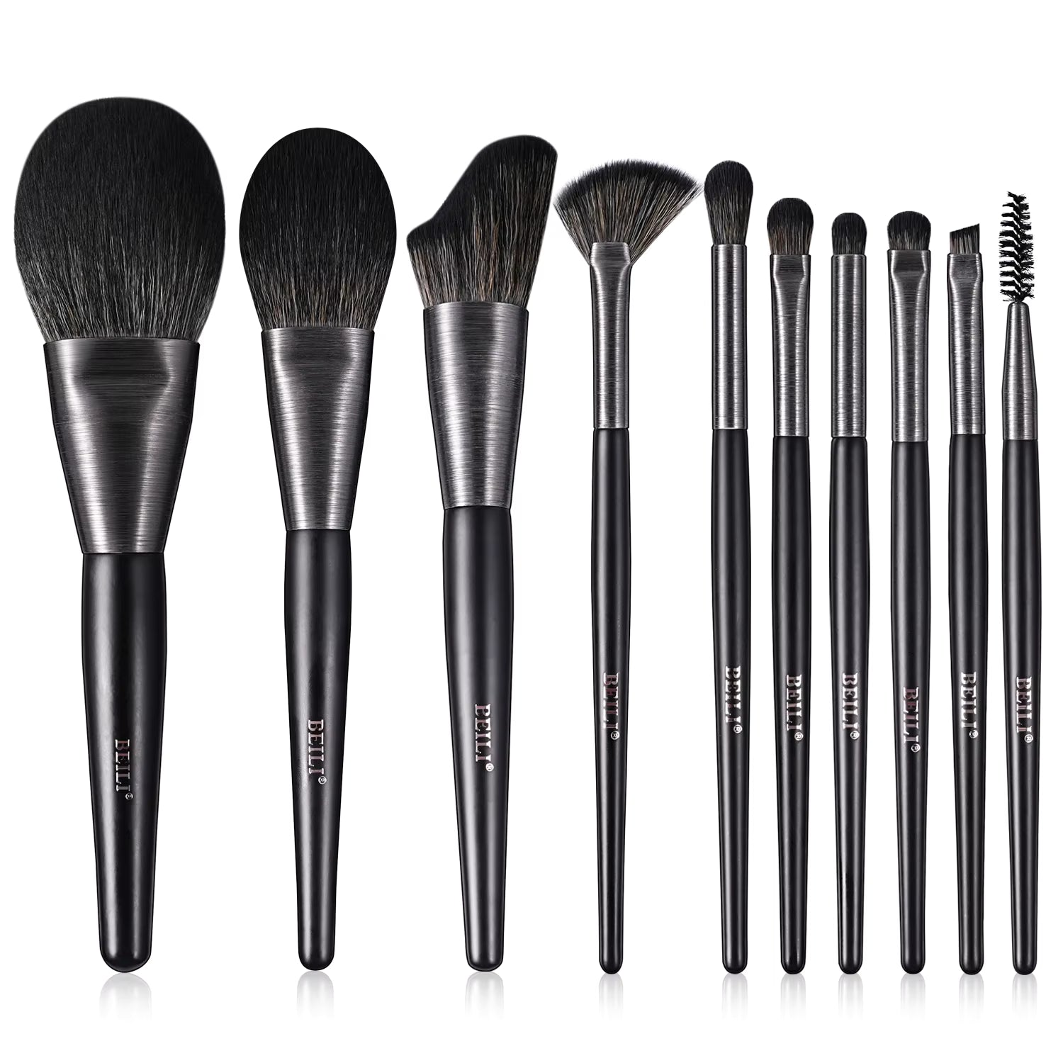Premium 10-Piece Makeup Brush Set – Natural Hair Brushes with Wooden Handles for Professional Makeup