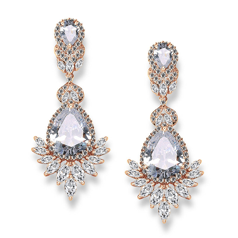 Women's AAA Zircon Floral Drop Earrings – Gold-Plated Gemstone, 5 Colors