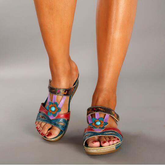 Women's Ethnic Floral Mid-Heel Sandals PU – EU 35–43 | AdriaPulse