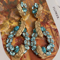 Rhinestone Feather Earrings – French Retro Copper Ear Studs for Women