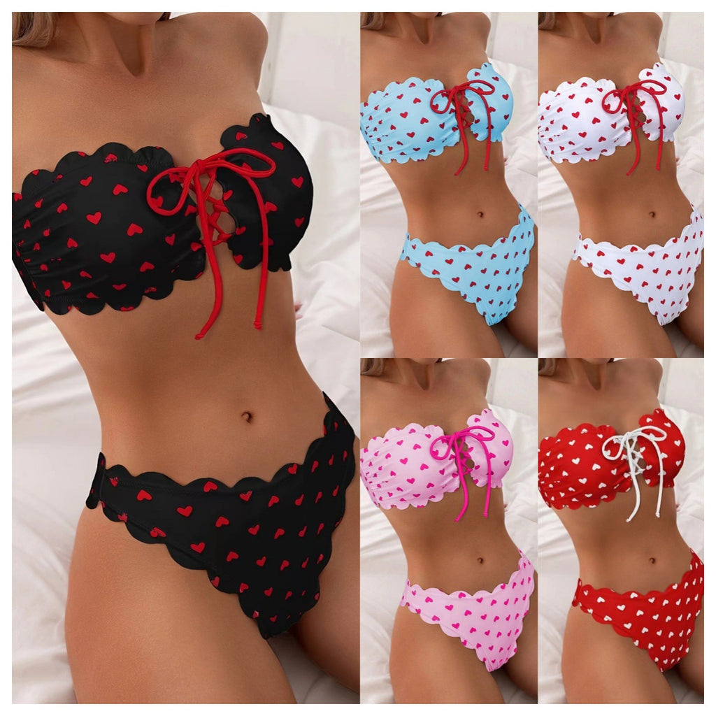 Printed Tube-Top Bikini Set Tie-Up Drawstring High Waist Swimsuit – AdriaPulse
